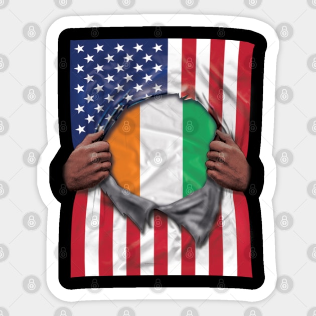 Ivory Coast Flag American Flag Ripped - Gift for Ivorian From Ivory Coast Sticker by Country Flags